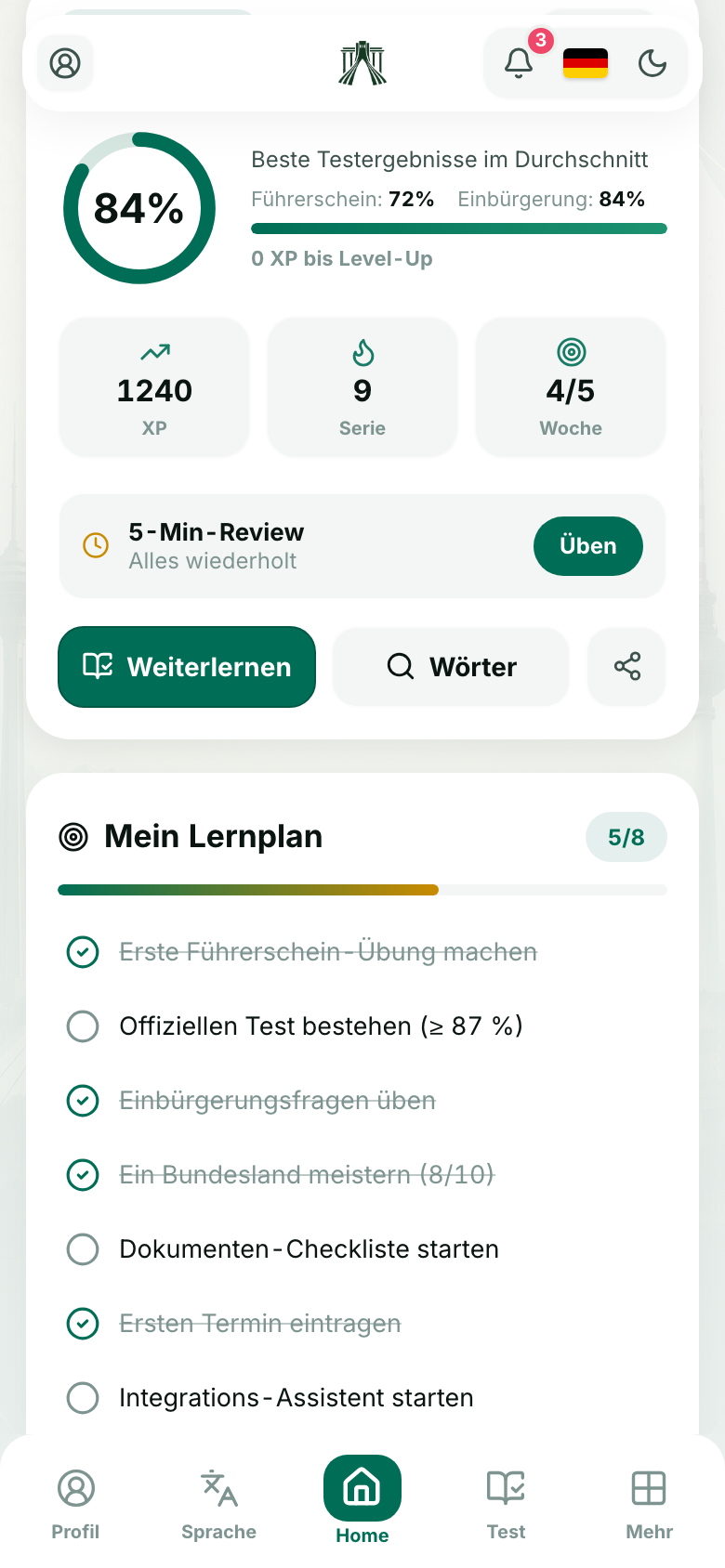 Grammar path and community on home screen