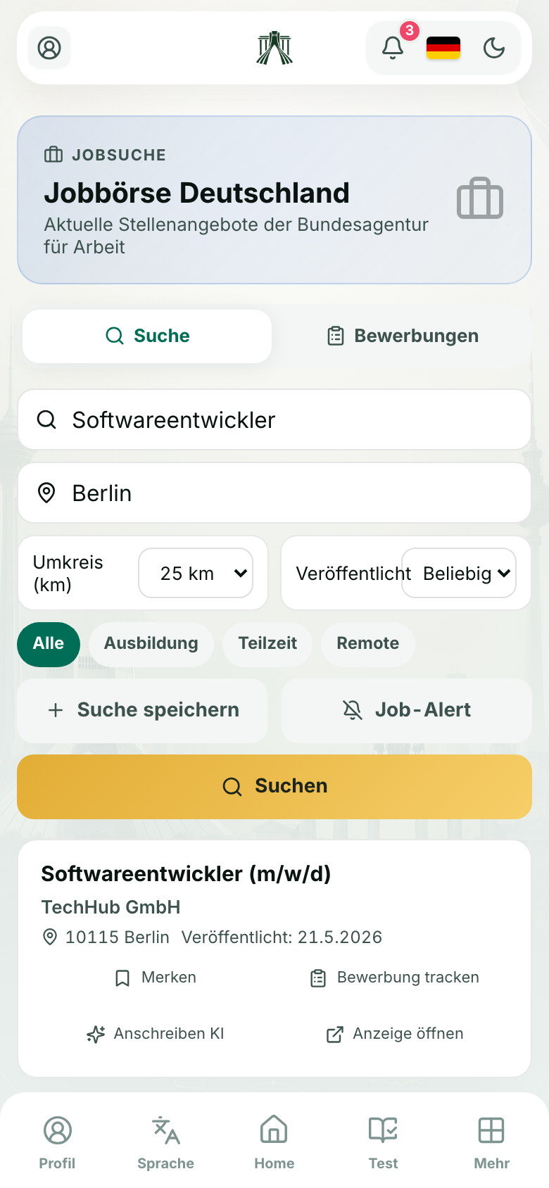Jobs listing screen
